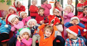 Children rehearse for their Christmas show at Stepping Stones Early Learning Centre, Ballynahown, Co Westmeath. Photograph: James Flynn/APX 