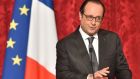 French president Francois Hollande during a decorations awarding ceremony in Paris to personalities committed to the fight against global warming. Photograph: AFP Photo 