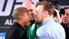 Jose Aldo and Conor McGregor square up in Dublin ahead of their proposed meeting at UFC 189, a fight that was cancelled after the Brazilian picked up an injury. Photograph:  Cathal Noonan/Inpho
