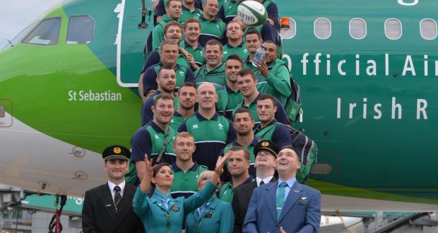   The Irish rugby squad board the Aer Lingus  aircraft as they head   to the World Cup in England in September. Although it did not end well, the team did well enough in the early stages to become the most-searched  topic on Google Ireland this year. Photograph: Alan Betson/The Irish Times