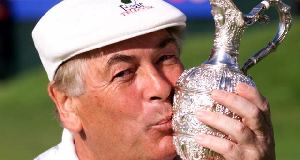 Christy O’Connor Jnr gives the British Senior Open Trophy a kiss after winning the event in 1999 at Royal Portrush, Co Derry. Photograph: William Cherry/Pacemaker