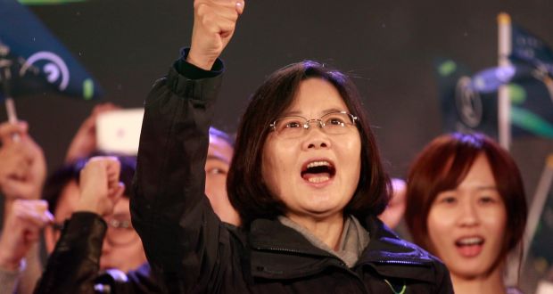 Democratic Progressive Party  chairperson and presidential candidate Tsai Ing-wen  during a final campaign rally, in Taipei, Taiwan. Photograph: Pichi Chuang/Reuters
