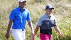 Jordan Spieth of the United States and Northern Ireland’s Rory McIlroy will renew their friendly rivalry at the Abu Dhabi Championship.  Photograph: Jamie Squire/Getty.