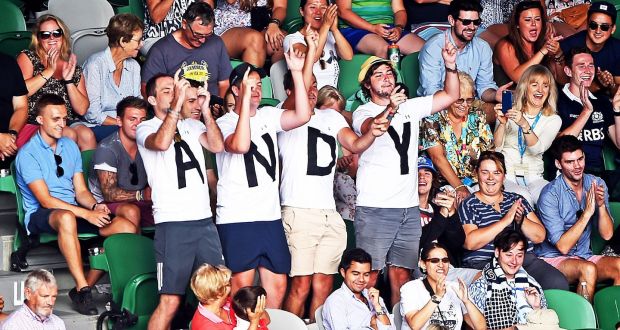 Tennis fans cheer during the second round match between Andy Murray and Sam Groth of Australia at the Australian Open. Photograph: EPA