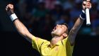 Novak Djokovic is through to the Australian Open quarter-finals after taking a five-set thriller with Gilles Simon. Photograph: Afp