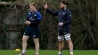 James Tracy and Dominic Ryan take part in Leinster Rugby Squad Training, Rosemount, UCD 25th January. Photograph: Donall Farmer/INPHO