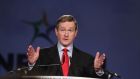 Taoiseach Enda Kenny: theatrical wink towards Dáil press gallery. Photograph: Stephen Collins/Collins