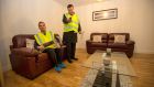 Minister for the Environment Alan Kelly with TD John Lyons in a modular home at Balbutcher Lane, Poppintree, Ballymun, Dublin. Photograph: Dara Mac Dónaill/The Irish Times