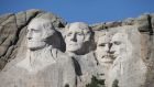Mount Rushmore: Abraham Lincoln may pass muster, but Thomas Jefferson (slave owner), George Washington (slave owner) and Theodore Roosevelt (white supremacist and imperialist) do not. Photograph: Scott Olson/Getty