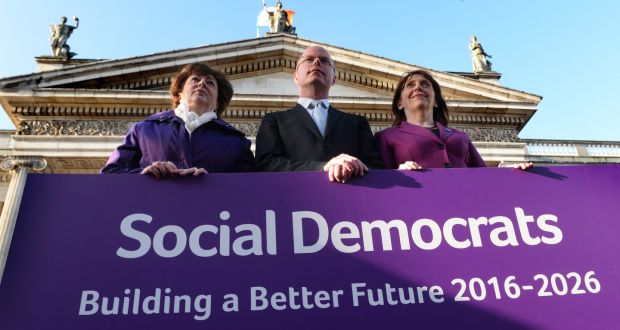 Social Democrats launching their manifesto on O’Connell Street, from left Catherine Murphy, Stephen Donnelly and Roisin Shortall. Photograph: Cyril Byrne/The Irish Times 