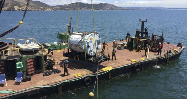 Microsoft recently placed a prototype of a self-contained data centre 30 feet under water in the Pacific Ocean. Photograph: Microsoft/NYT