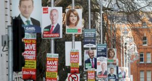 Election posters outside Government Buildings in Dublin as the 2016 general election campaign gets underway. Photograph: Niall Carson/PA Wire