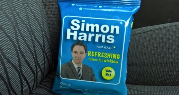 Simon Harris is braving the inevitable gags about babies (and worse), by handing out wet wipes to voters in his Wicklow constituency