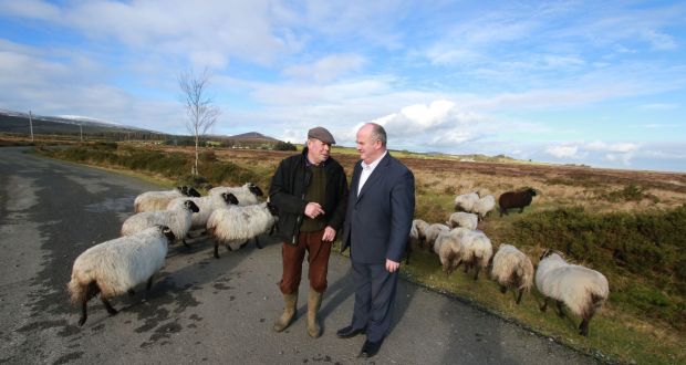 Farmer Pat Molloy  with  Renua TD Billy Timmins on a canvass in the Ballyraymond Commons area of north Wicklow. Photograph: Nick Bradshaw