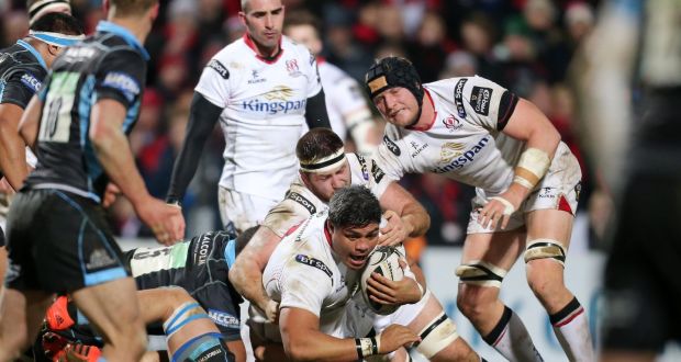 Ulster’s Nick Williams is tackled during his side’s win over Glasgow. Photograph: Inpho