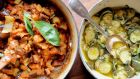 Stewed Courgettes and Caponata. Photograph: Alan Betson