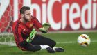 Manchester United goalkeeper David de Gea was injured during the warm-up for the  Europa League  match against FC Midtjylland  at  MCH Multi Arena  in Herning. Photograph:  Michael Regan/Getty Images