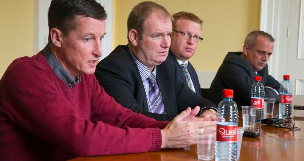 Pictured are victims of sports coach Bill Kinneally:  Colin Power, Jason Clancy, Kevin Keating and Barry Murphy. Photograph: patrick browne