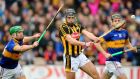 Kilkenny’s Conor Fogarty under pressure from Noel McGrath of Tipperary during the Allianz Hurling League Division 1A match at  Nowlan Park. Photograph: Cathal Noonan/Inpho