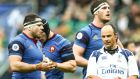 France’s Guilhem Guirado should have been carded by referee Jaco Peyper after his late shoulder on Johnny Sexton during the Six Nations game in Paris. Photograph: Inpho.