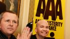 Celebrating  election victory, Paul Murphy (right),  Socialist Party/AAA-PBP, said he was not convinced  SF leadership was committed to building a “left” that does not prop up right-wing parties. Photograph: Cyril Byrne