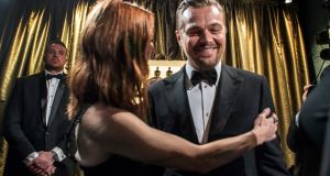 Best actor Leonardo DiCaprio, who attracted much inappropriately aligned cheering when he won. Photograph: Monica Almeida/New York Times
