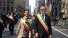 Mary Lou McDonald and Gerry Adams outside St Patrick’s Cathedral on Fifth Avenue in New York yesterday. Photograph: Simon Carswell/The Irish Times