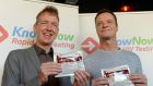 Tiernan Brady (left), director of gay HIV strategies for GLEN, and Rory O’Neill (aka Ms Panti Bliss) at the launch of ‘KnowNow’ a national, free rapid HIV testing programme . Photograph: Eric Luke/The Irish Times