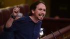 Pablo Iglesias, leader of the left-wing party Podemos, during a debate at the Spanish parliament in Madrid. Photograph: AFP Photo/Pierre-Philippe Marcou