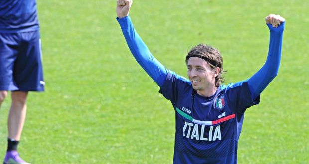  Italy’s national soccer player Riccardo Montolivo during a training session at Coverciano Sports Center in Florence, Italy. Photograph: Maurizio Degl’ innocenti/EPA 