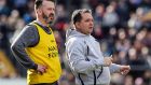 Clare’s Davy Fitzgerald on the line with selector Donal Óg Cusack. Photograph: Lorraine O’Sullivan/Inpho