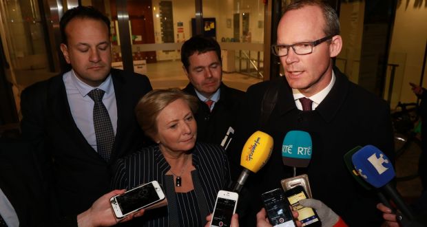  Fine Gael’s negotiating team leaving talks in TCD on Tuesday. L to R:   Leo Varadkar, Frances Fitzgerald, Paschal Donohue and Simon Coveney. Photograph:  Nick Bradshaw/The Irish Times