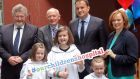  Minister for Health Leo Varadkar (second right) with former Minister for Children James Reilly (left); Eilish Hardiman chief executive of  the Children’s Hospital Group (right); John Pollock, Project Director the NPHDB, and Lucan sisters, Isabel (nine), Ashleigh (13) and Matilda Kiernan (seven) at Our lady’s Hospital for Children, Crumlin  marking the granting of planning permission for the new National Children’s Hospital on the grounds of St James’s Hospital. Photograph: Colin Keegan/Collins Dublin.