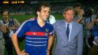 Michel Platini of France with coach Michel Hidalgo after victory in the 1984 European Championship Final against Spain at Parc des Princes in Paris. France won the match 2-0. Photo: David Cannon /Allsport