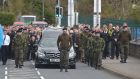 Funeral cortege of Michael Barr on its way to St Mary’s Church in the Melmount area of Strabane. Photograph: Strabane Chronicle/PA Wire