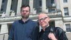 Newly elected People Before Profit MLAs Gerry Carroll (left) and Eamonn McCann outside  Stormont. Photograph: Brian Lawless/PA 
