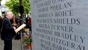 Former lord mayor of Dublin Christy Burke speaks at the monument to commemorate the victims of the Dublin and Monaghan bombings in Dublin in May 2015. Photograph: Cyril Byrne 