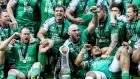 Connacht celebrate with the Guinness Pro12 trophy. The province have a new breed of young player, along with a core of indigenous players, who now expect the province to be contenders. Photograph: Dan Sheridan