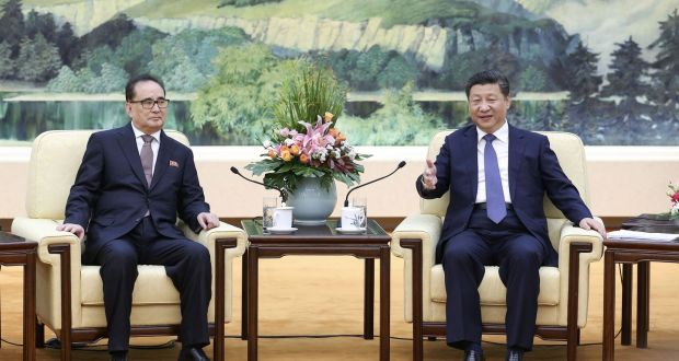 China’s President Xi Jinping (R) meets with Ri Su Yong, one of North Korea’s highest-profile officials. Photograph: Pang Xinglei/Xinhua