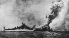 The HMS ‘Queen Mary’ explodes during the Battle of Jutland. Arthur Kidney from Barryroe died when the ship went down. Image: Ohne Angabe/Wikimedia Commons