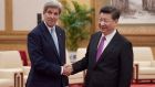 US secretary of state John Kerry shakes hands with China’s president Xi Jinping at the end of the eighth round of US-China strategic and economic dialogue at the Great Hall of the People in Beijing on Tuesday. Photograph: Nicolas Asfouri