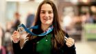 Kellie Harrington with her silver medal she won at the World Boxing Championships in Kazakhstan last month. Photograph: Donall Farmer/Inpho.