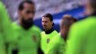 Sweden striker  Zlatan Ibrahimovic during a training session   in Toulouse ahead of Friday’s meeting with Italy. Photograph:   Vassil Donev/EPA 