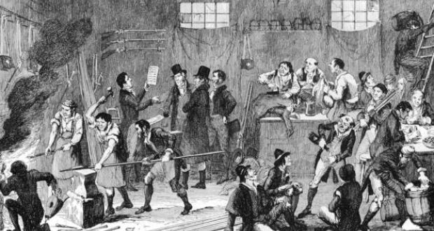 A meeting of Robert Emmet and the United Irishmen prior to the uprising of 1798, as envisaged by the British illustrator George Cruikshank. Photograph: Mansell/The Life Picture Collection/Getty Images 