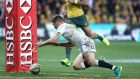 Owen Farrell prepares to touch the ball down for England’s second try  during the second Test against Australia  at AAMI Park  in Melbourne. Photograph: David Rogers/Getty Images