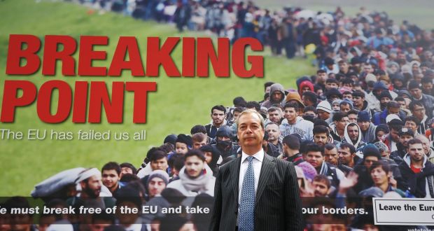 Ukip leader Nigel Farage launching an EU referendum poster campaign earlier this week. Photograph: Philip Toscano/PA Wire
