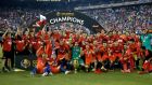 Chile celebrate after beating Argentina to win the 2016 Copa America title. Photo: Jason Szenes/EPA