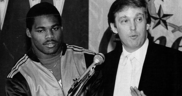  Donald Trump with new New Jersey Generals  signing Herschel Walker in 1983. Photograph:  Sporting News via Getty Images