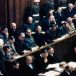 Guilty as charged: defendants (in the two central rows) at the Nuremberg war crimes trials in 1946, including Hans Frank (front, fifth from right). Photograph: Raymond D’Addario/Galerie Bilderwelt/Getty
