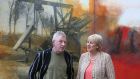 Minister for Arts Heather Humphreys with Hughie O’Donoghue at the opening of his exhibition, part of Galway International Arts Festival. Photograph: Joe O’Shaughnessy 